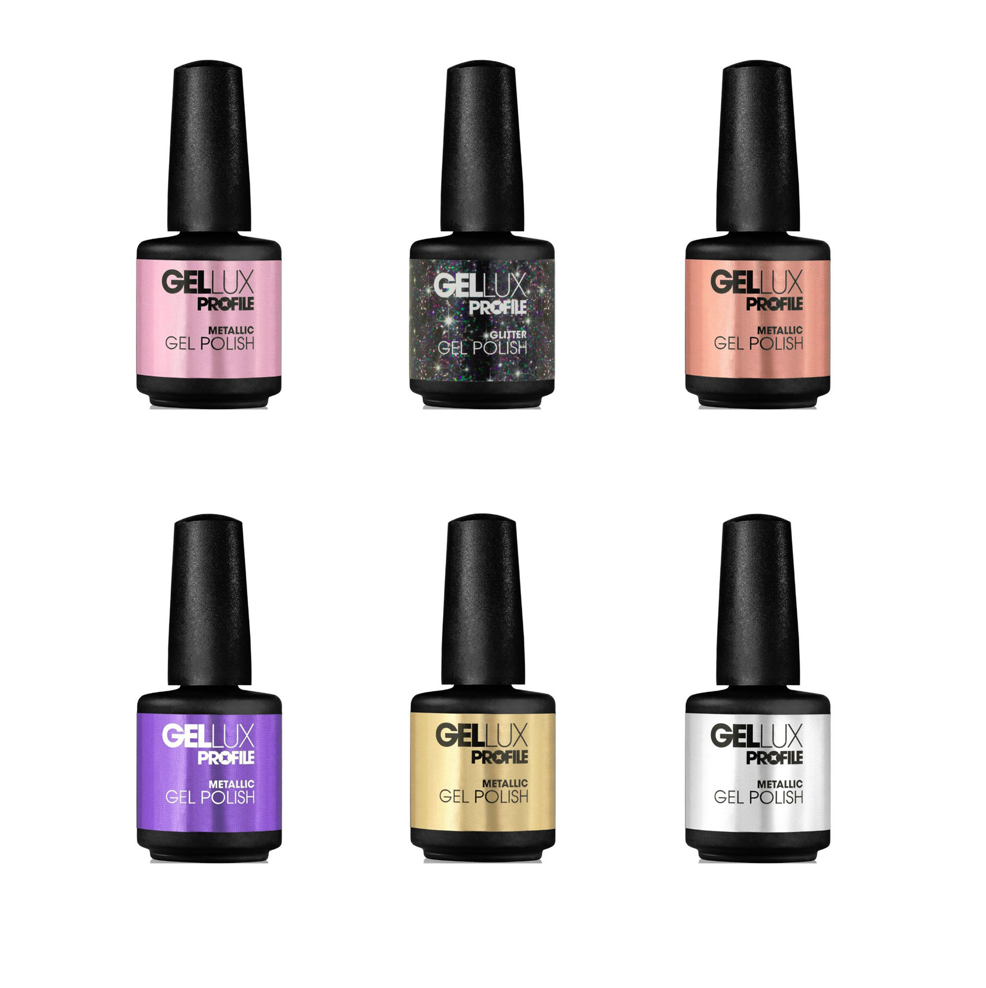 Nail Gel Polish Salon System Gellux Profile Metallic Colours Range 15ml