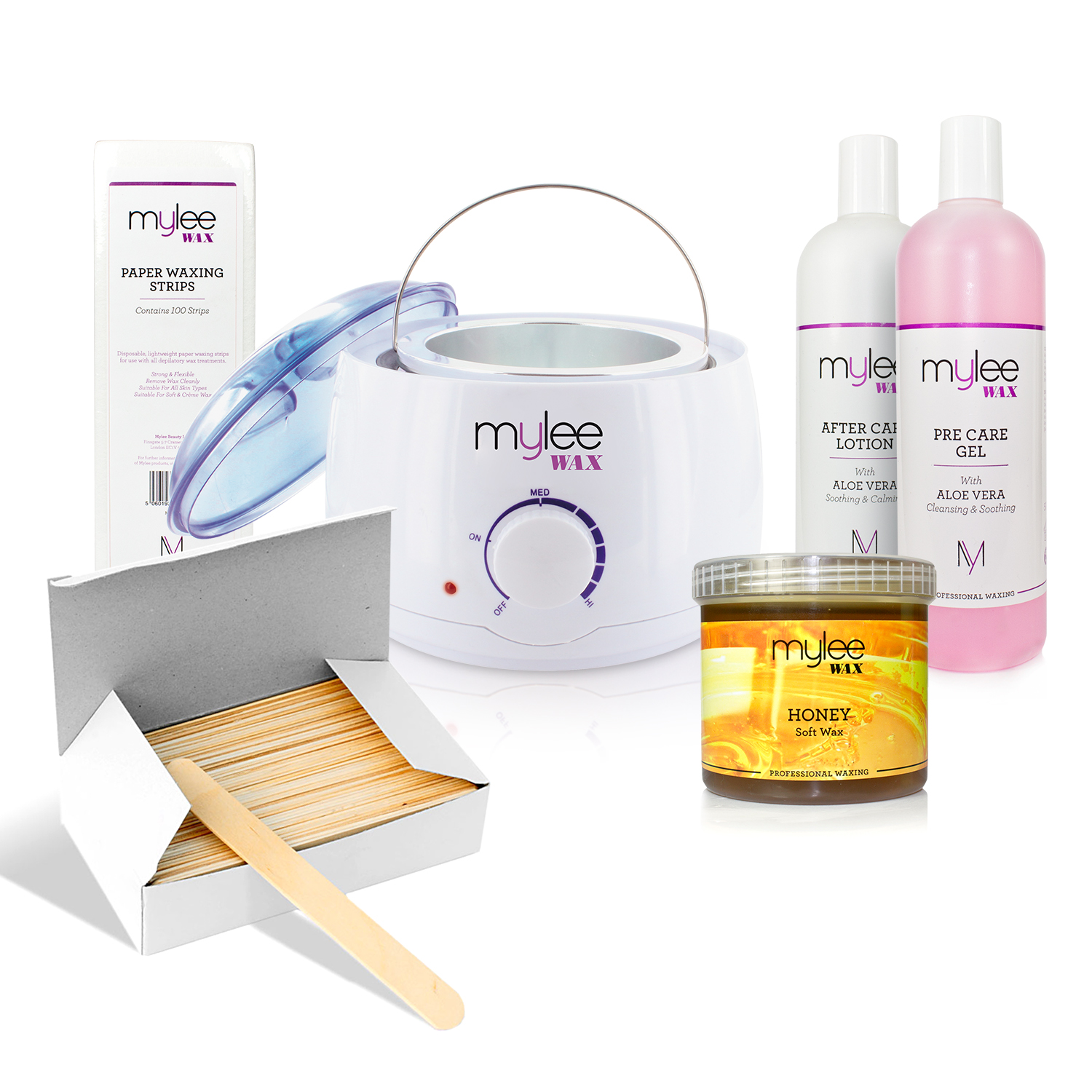 Mylee Complete Waxing Kit Heater Wax Pot Strips Spatulas Pre After Hair