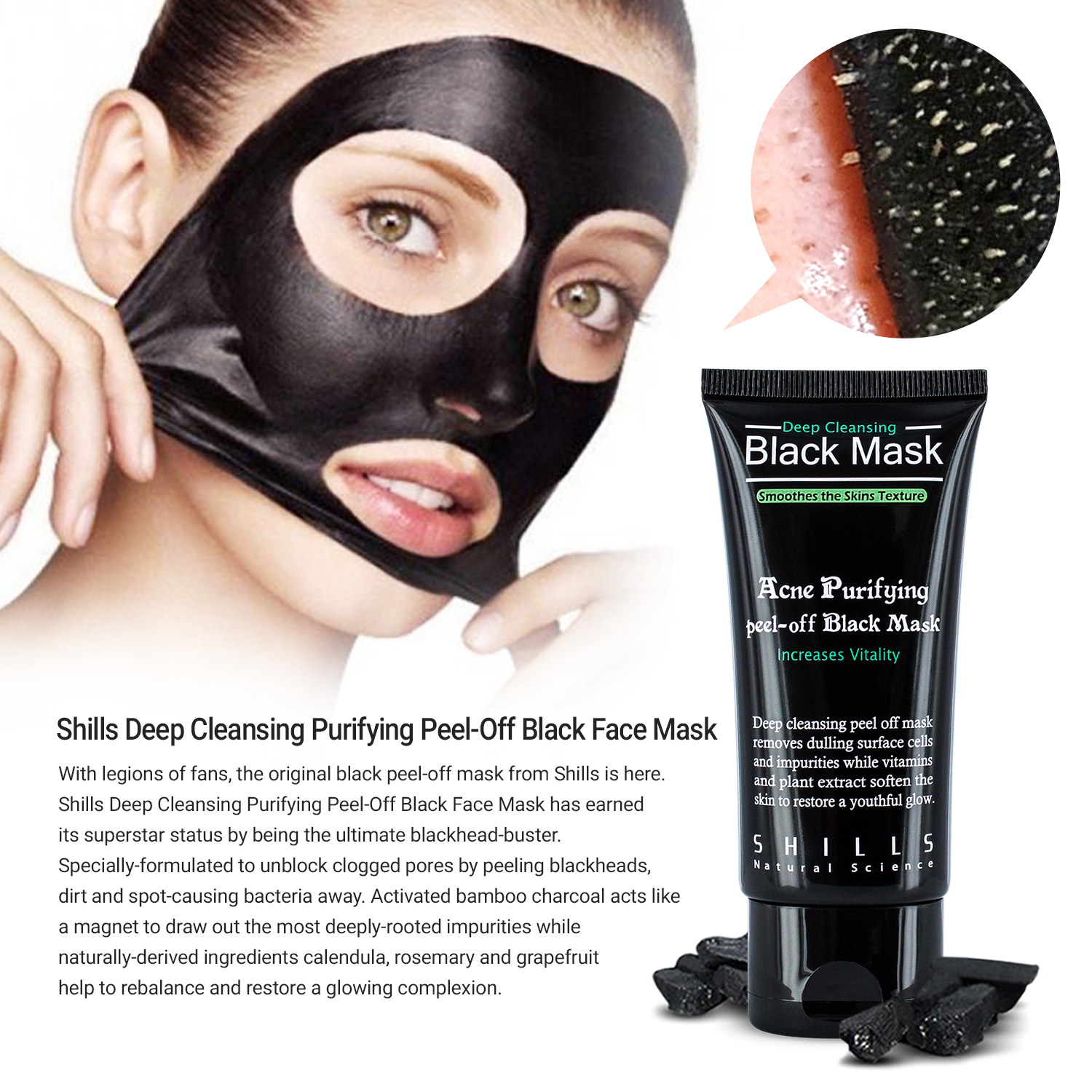 SHILLS 2 x Acne Purifying Facial Charcoal Peeloff Black Mask 50ml