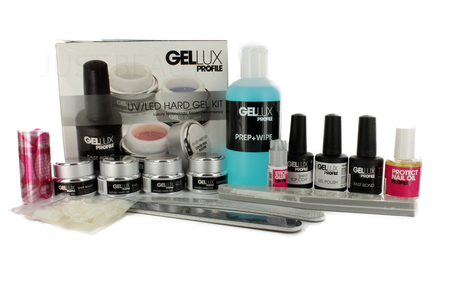 Salon System Profile Gellux Uv Led Hard Gel Nail Polish Prep Builder Kit Ebay