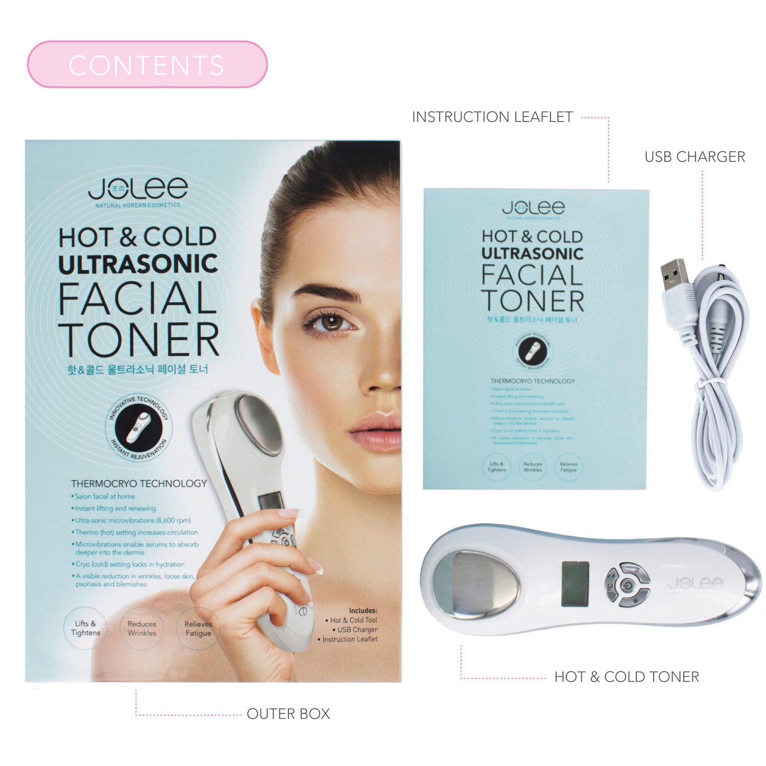 JoLee Hot/Cold Ultrasonic Home Beauty Device Skin Facial Toner Eye Face