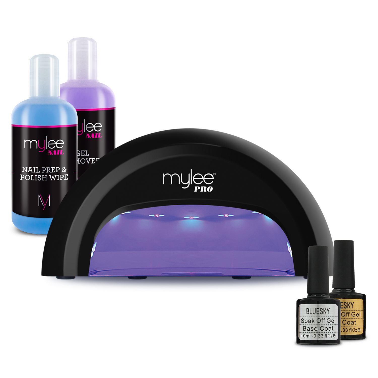 Mylee Convex LED Nail Dryer Manicure Starter Kit Bluesky Gel Top & Base