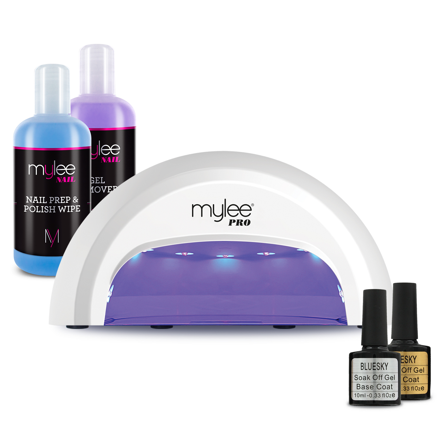 Mylee Convex LED Nail Dryer Manicure Starter Kit Bluesky Gel Top & Base