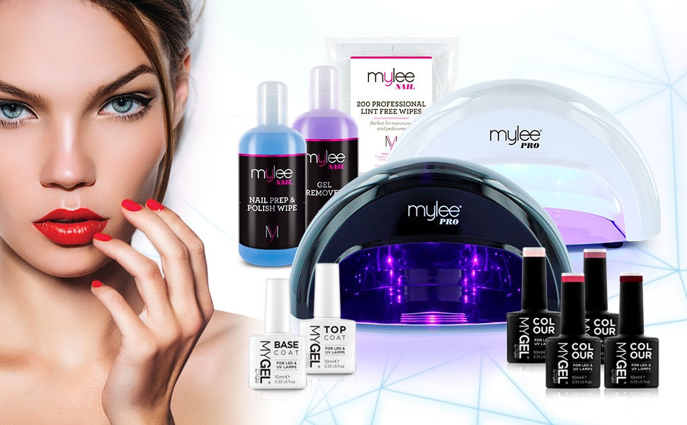 Mylee Mygel Kit LED Nail Lamp 4 Gel Polish Colours Top Base Prep+Wipe
