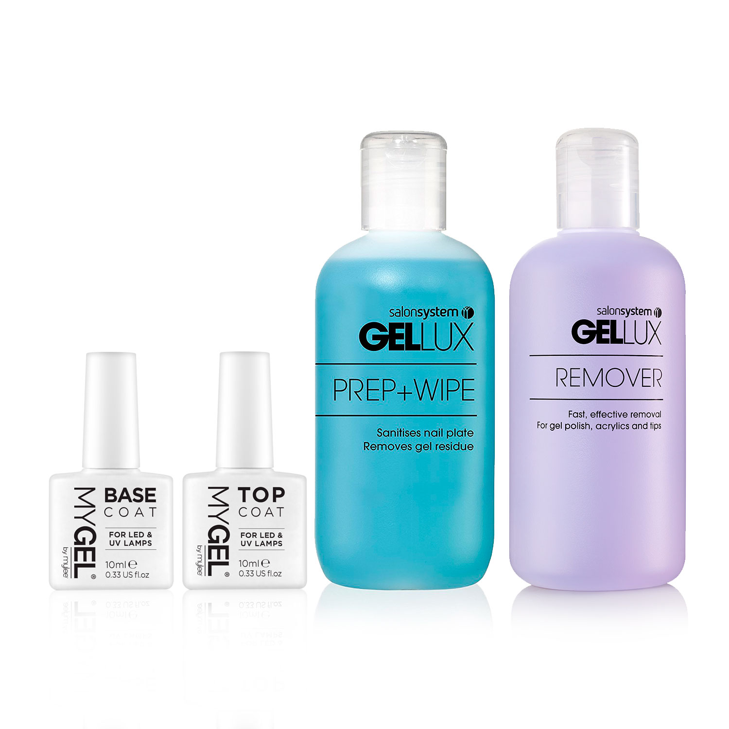 Mylee Nail Gel Kit 10ml Top Base Salon System Gellux Prep Wipe