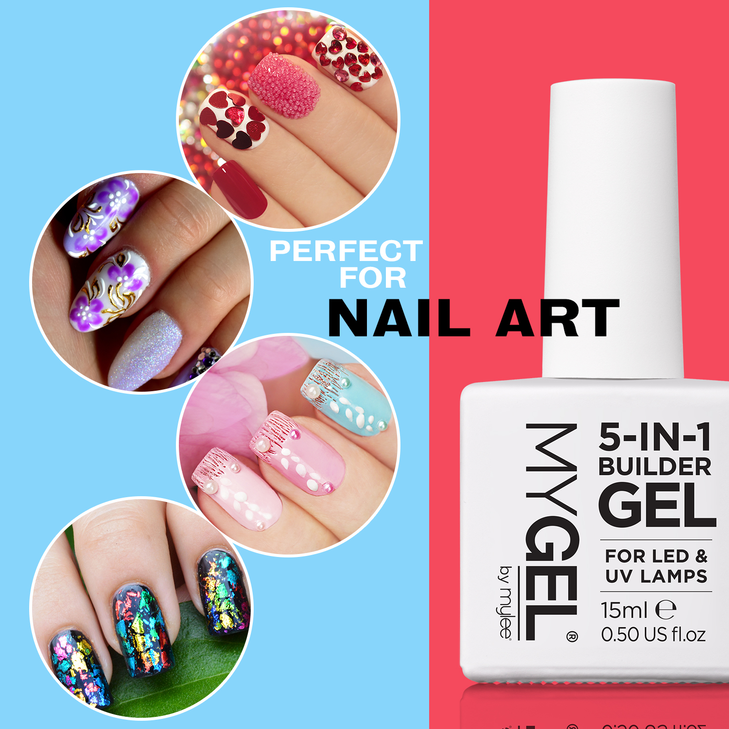 MyGEL by Mylee 5 in 1 Builder Gel (Clear) 15ml UV LED Nail Art Base Top