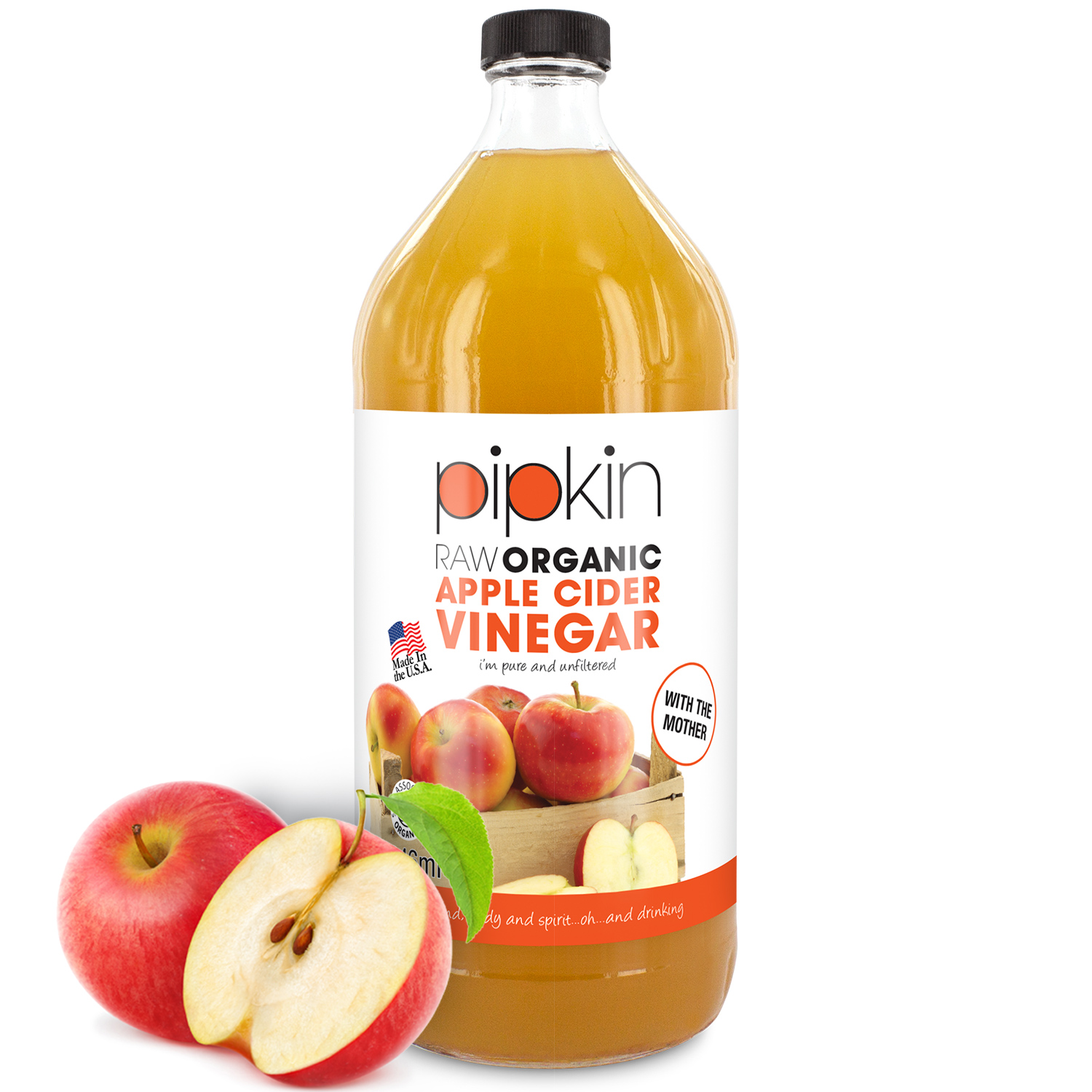 Pipkin Apple Cider Vinegar Raw Organic Unfiltered w/ The ...