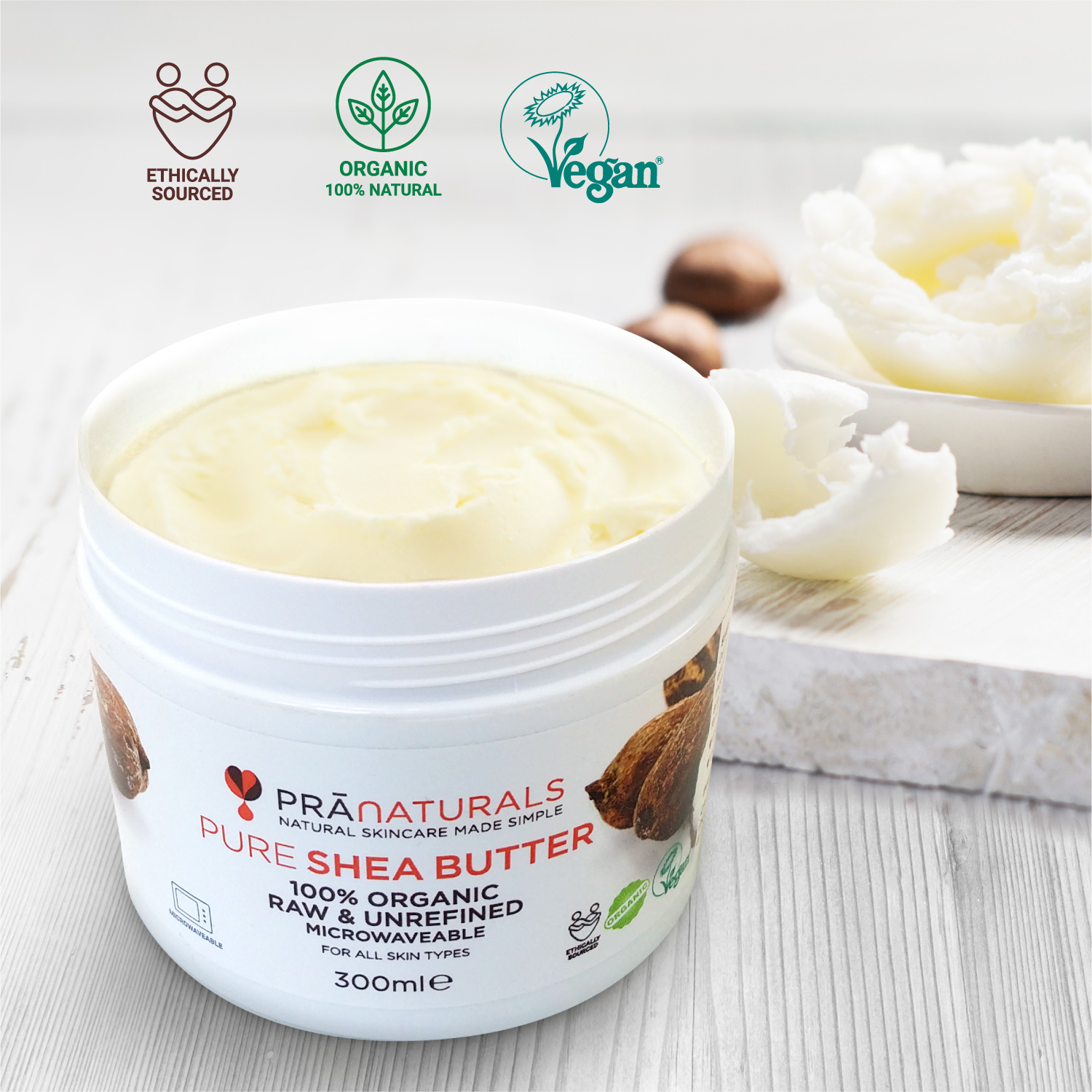 PraNaturals Shea Butter Organic Raw Unrefined Skin Body Face Moisturiser 300ml 5055956017287